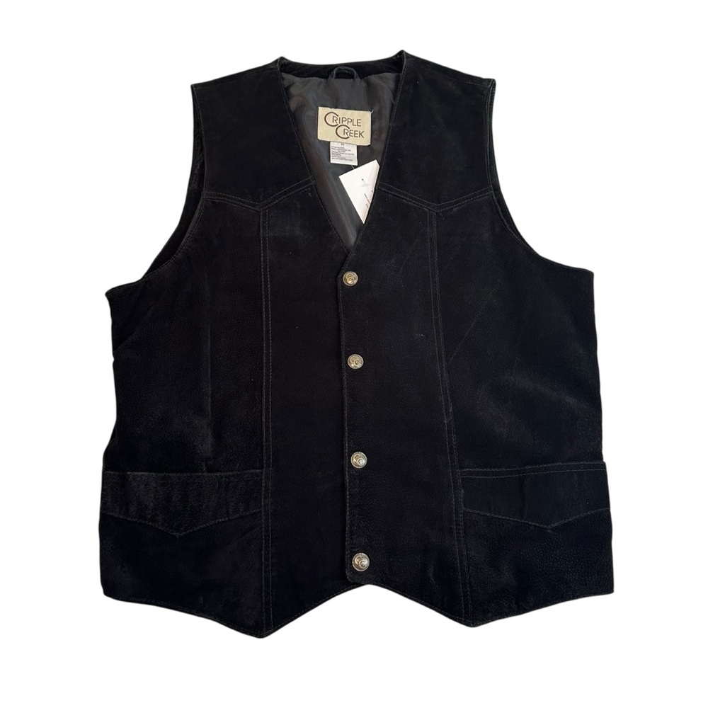 MENS Vintage Cripple Creek Black Suede Vest Western Country Boho Chic Fall